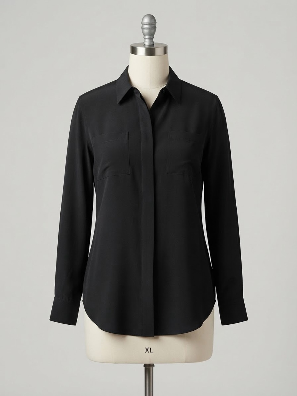 Nine West Black Long-Sleeve Button-Front Blouse